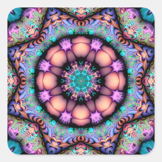 Fractal Mandala Floral Psychedelic Square Sticker (Front)