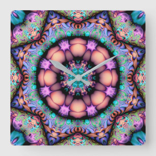 Fractal Mandala Floral Psychedelic Square Wall Clock