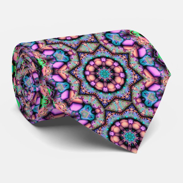 Fractal Mandala Floral Psychedelic Tie (Rolled)
