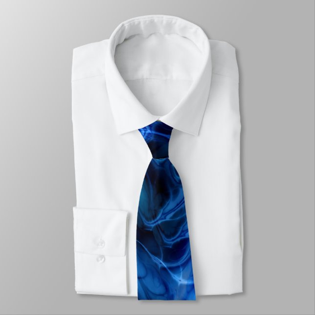 Fractal Marble Blue Tie (Tied)