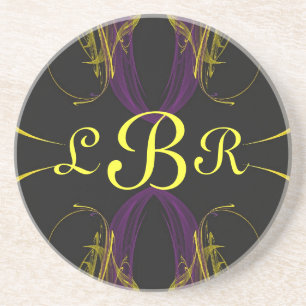 Fractal Misc Series-24-Blk Yel Prp coaster--1 of Coaster