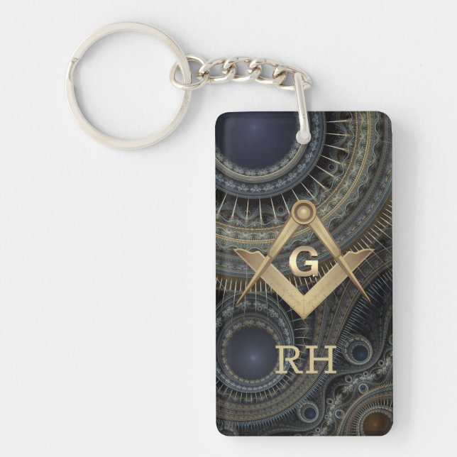 Fractal Monogrammed Masonic Keychain (Front)