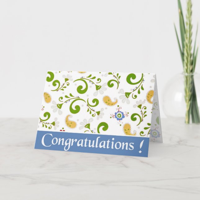 Fractal of Flowers Blue congratulations Card (Front)