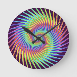 Fractal Optical Illusion Dizzy Rainbow Abstract Round Clock