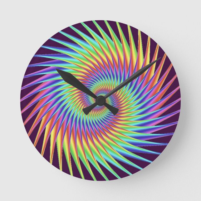 Fractal Optical Illusion Dizzy Rainbow Abstract Round Clock (Front)