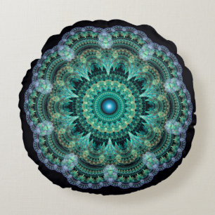 Fractal oriental pattern round cushion