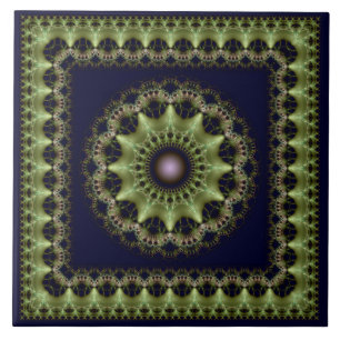 Fractal ornate green pattern ceramic tile
