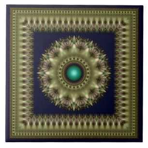Fractal ornate green pattern ceramic tile