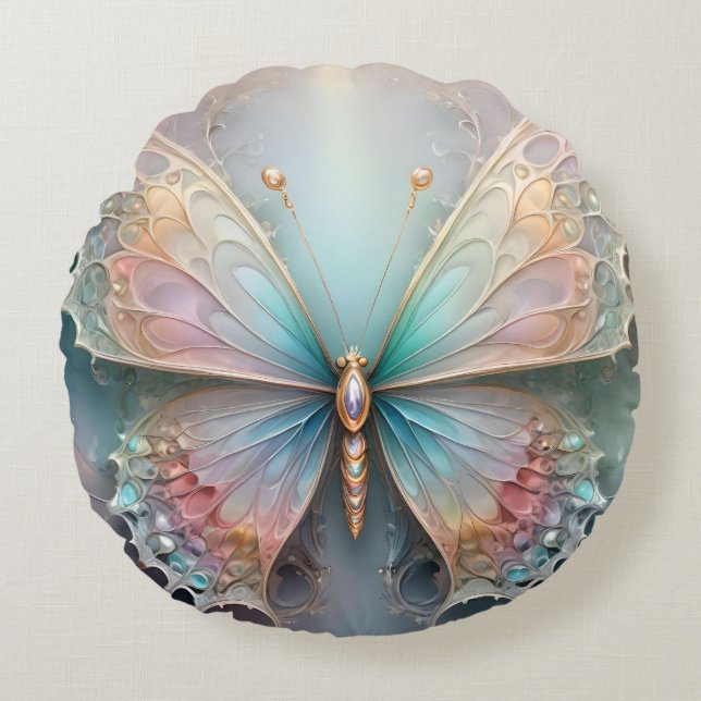 Fractal Pastel Butterfly, Round Cushion (Front)