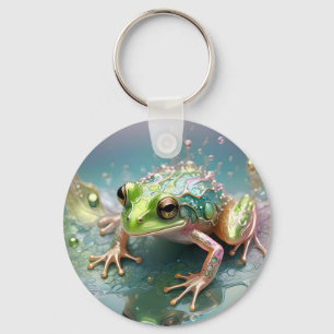 Fractal Pastel Green Tree Frog Art Design, Key Ring