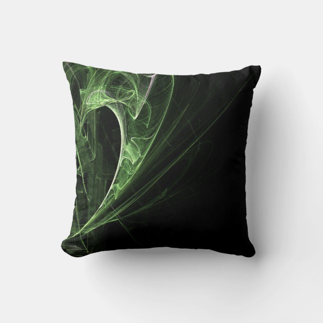 Fractal Pattern Green Black Pillow (Front)