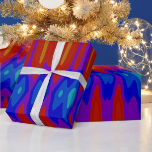 ~ Fractal Pattern Red Blue Orange Shades ~ Wrapping Paper