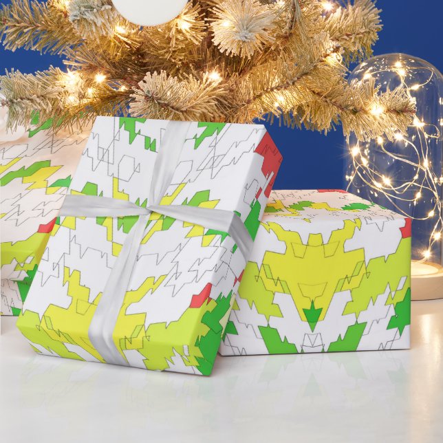 ~ Fractal Pattern Red Green Yellow  ~ Christmas ~ Wrapping Paper (Holidays)