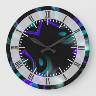 Fractal Peacock Feathers Large Clock