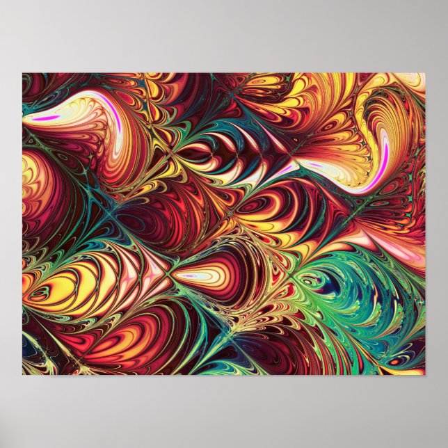 Fractal Peacock Feathers Pattern Poster (Front)