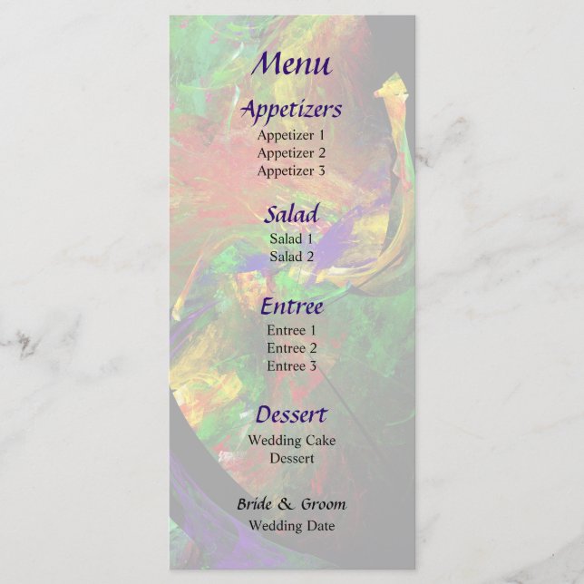 Fractal - Peacock Wedding Menu (Front)