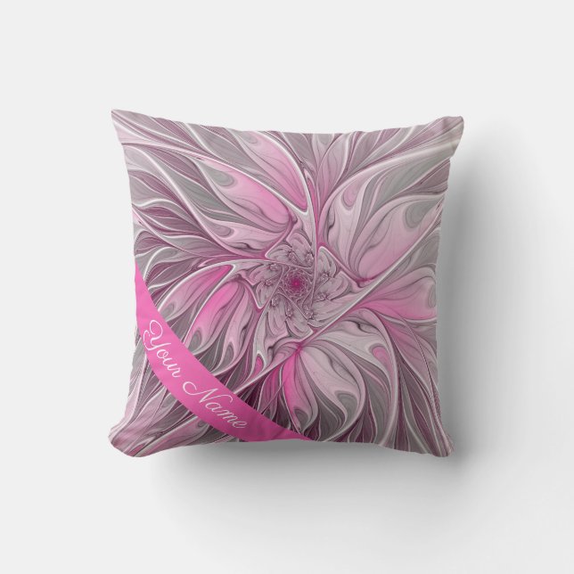 Fractal Pink Flower Dream, floral Fantasy Art Name Cushion (Front)