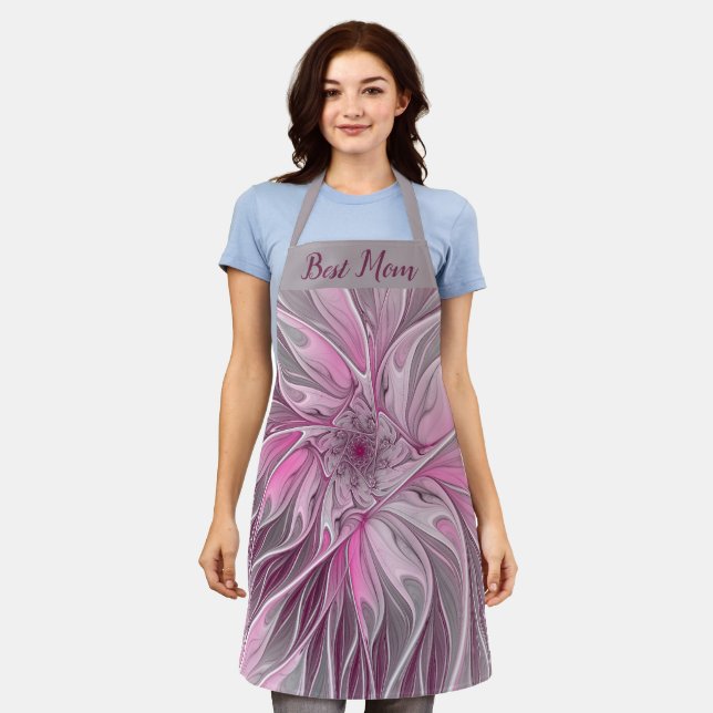 Fractal Pink Flower Dream, Floral Fantasy Best Mum Apron (Worn)