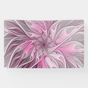 Fractal Pink Flower Dream, Floral Fantasy Pattern Banner