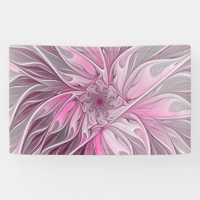 Fractal Pink Flower Dream, Floral Fantasy Pattern Banner (Horizontal)