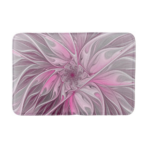 Fractal Pink Flower Dream, Floral Fantasy Pattern Bath Mat