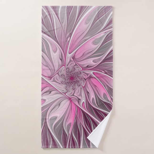 Fractal Pink Flower Dream, Floral Fantasy Pattern Bath Towel (Bath Towel)