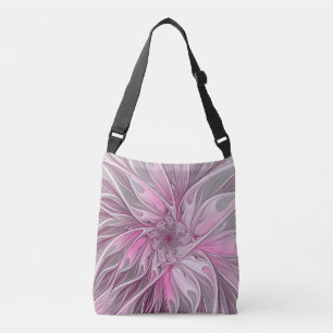 Fractal Pink Flower Dream, Floral Fantasy Pattern Crossbody Bag
