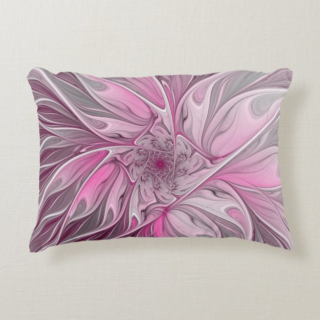 Fractal Pink Flower Dream, floral Fantasy Pattern Decorative Cushion (Front)