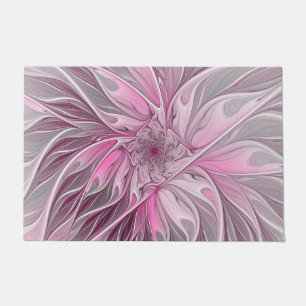 Fractal Pink Flower Dream, Floral Fantasy Pattern Doormat
