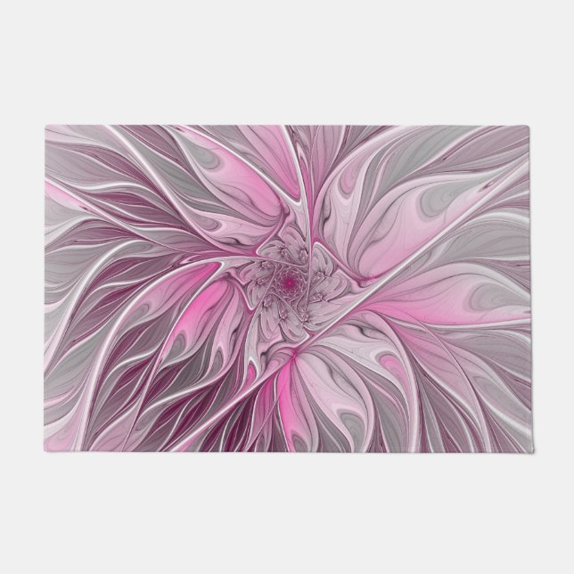 Fractal Pink Flower Dream, Floral Fantasy Pattern Doormat (Front)