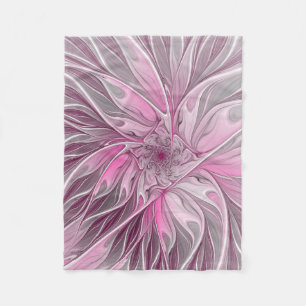 Fractal Pink Flower Dream, floral Fantasy Pattern Fleece Blanket