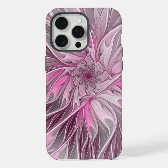 Fractal Pink Flower Dream, Floral Fantasy Pattern iPhone Case (Back)