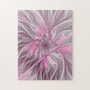 Fractal Pink Flower Dream, Floral Fantasy Pattern Jigsaw Puzzle