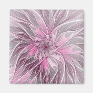 Fractal Pink Flower Dream, Floral Fantasy Pattern Magnet