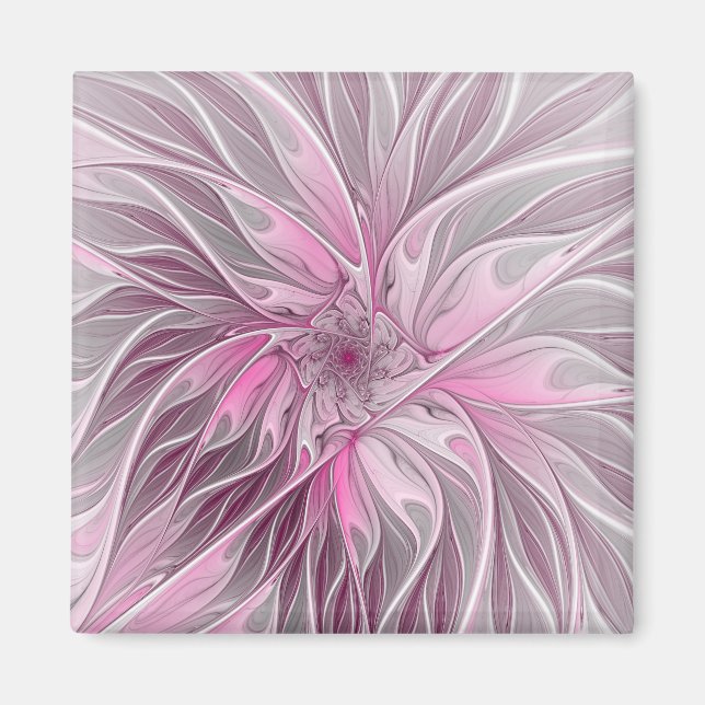 Fractal Pink Flower Dream, Floral Fantasy Pattern Magnet (Front)