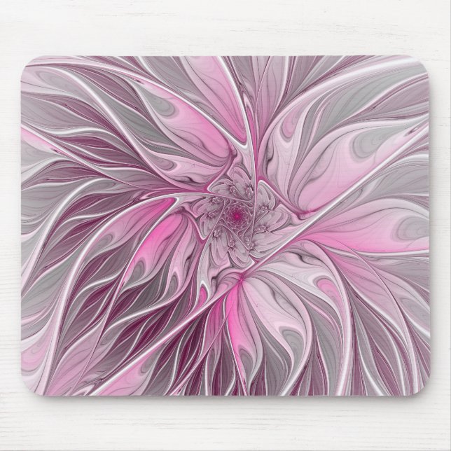 Fractal Pink Flower Dream, Floral Fantasy Pattern Mouse Mat (Front)
