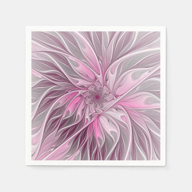 Fractal Pink Flower Dream, floral Fantasy Pattern Napkin (Front)