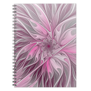 Fractal Pink Flower Dream, Floral Fantasy Pattern Notebook