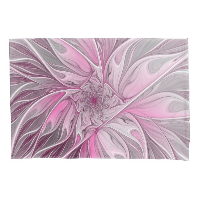 Fractal Pink Flower Dream, Floral Fantasy Pattern Pillowcase (Front)