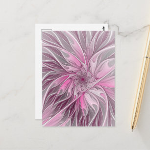 Fractal Pink Flower Dream, Floral Fantasy Pattern Postcard