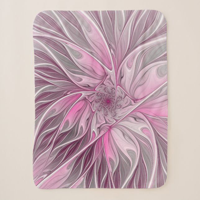 Fractal Pink Flower Dream, Floral Fantasy Pattern Sherpa Blanket (Front)