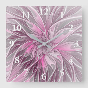Fractal Pink Flower Dream, floral Fantasy Pattern Square Wall Clock