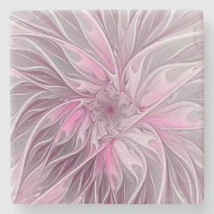 Fractal Pink Flower Dream, Floral Fantasy Pattern Stone Coaster