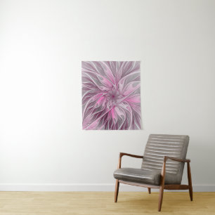 Fractal Pink Flower Dream, Floral Fantasy Pattern Tapestry