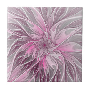 Fractal Pink Flower Dream, Floral Fantasy Pattern Tile