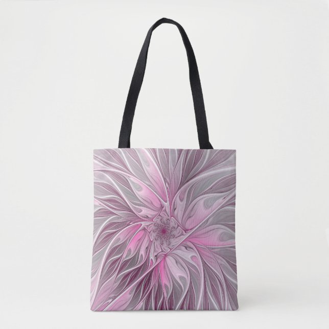 Fractal Pink Flower Dream, Floral Fantasy Pattern Tote Bag (Front)