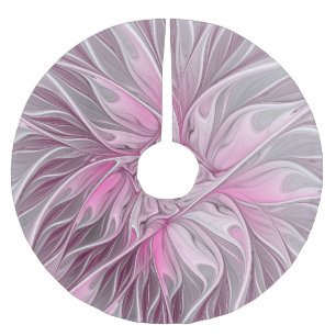 Fractal Pink Flower Star, Floral Fantasy Pattern Brushed Polyester Tree Skirt