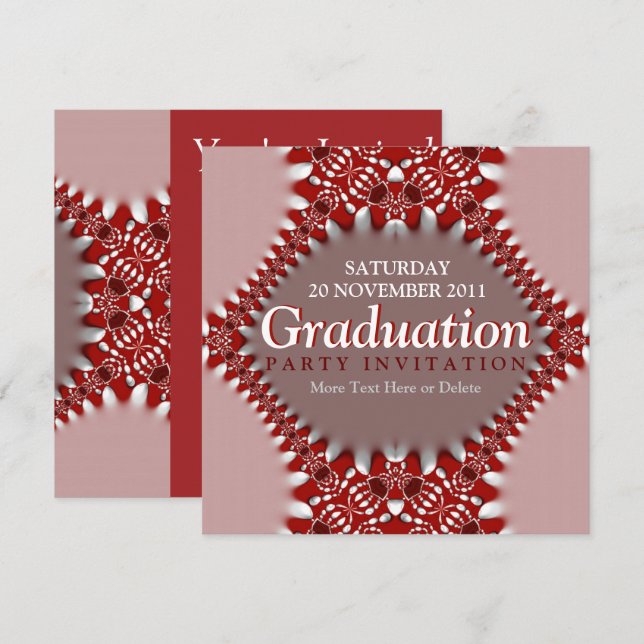 Fractal Pink Red Curtain Graduation Invitation (Front/Back)