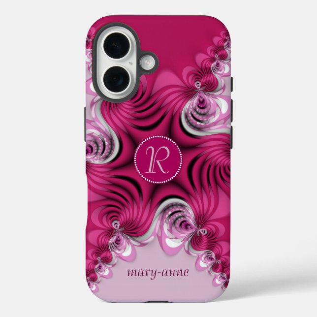 Fractal Pink Swirls Monogram Name iPhone6 Case (Back)