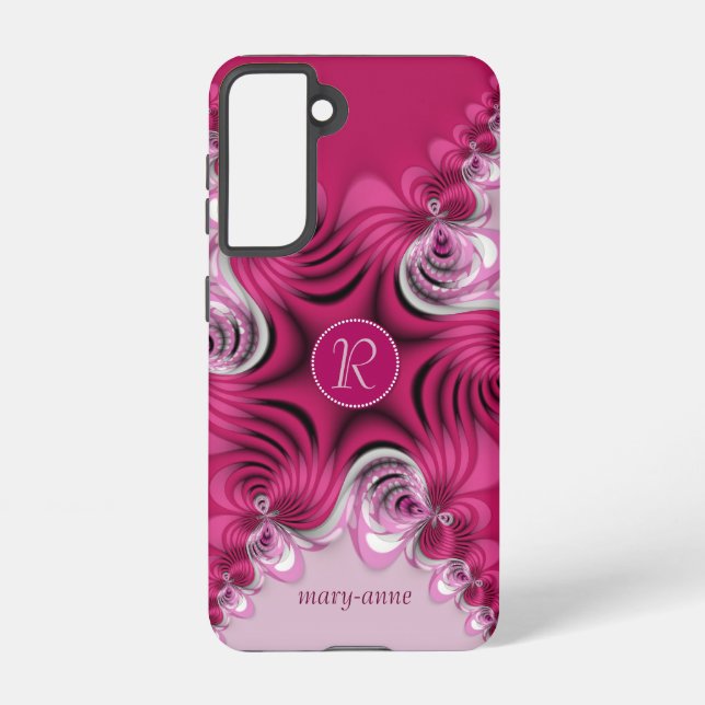 Fractal Pink Swirls Monogram Samsung Galaxy S21 Case (Back)